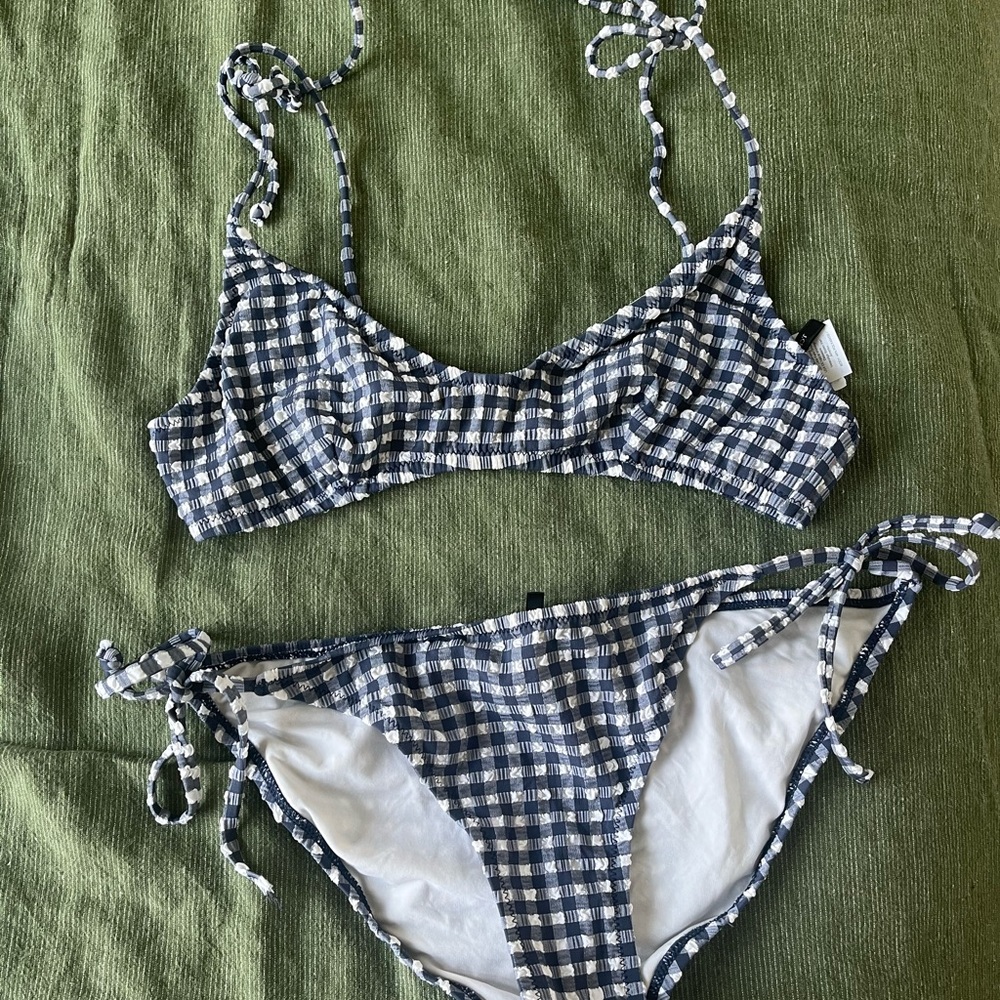 J Crew Navy Gingham Bikini